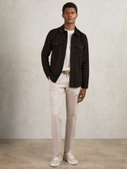 Men Cotton Corduroy Twin-Pocket Overshirt in Brown