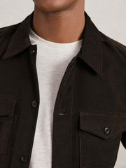 Men Cotton Corduroy Twin-Pocket Overshirt in Brown