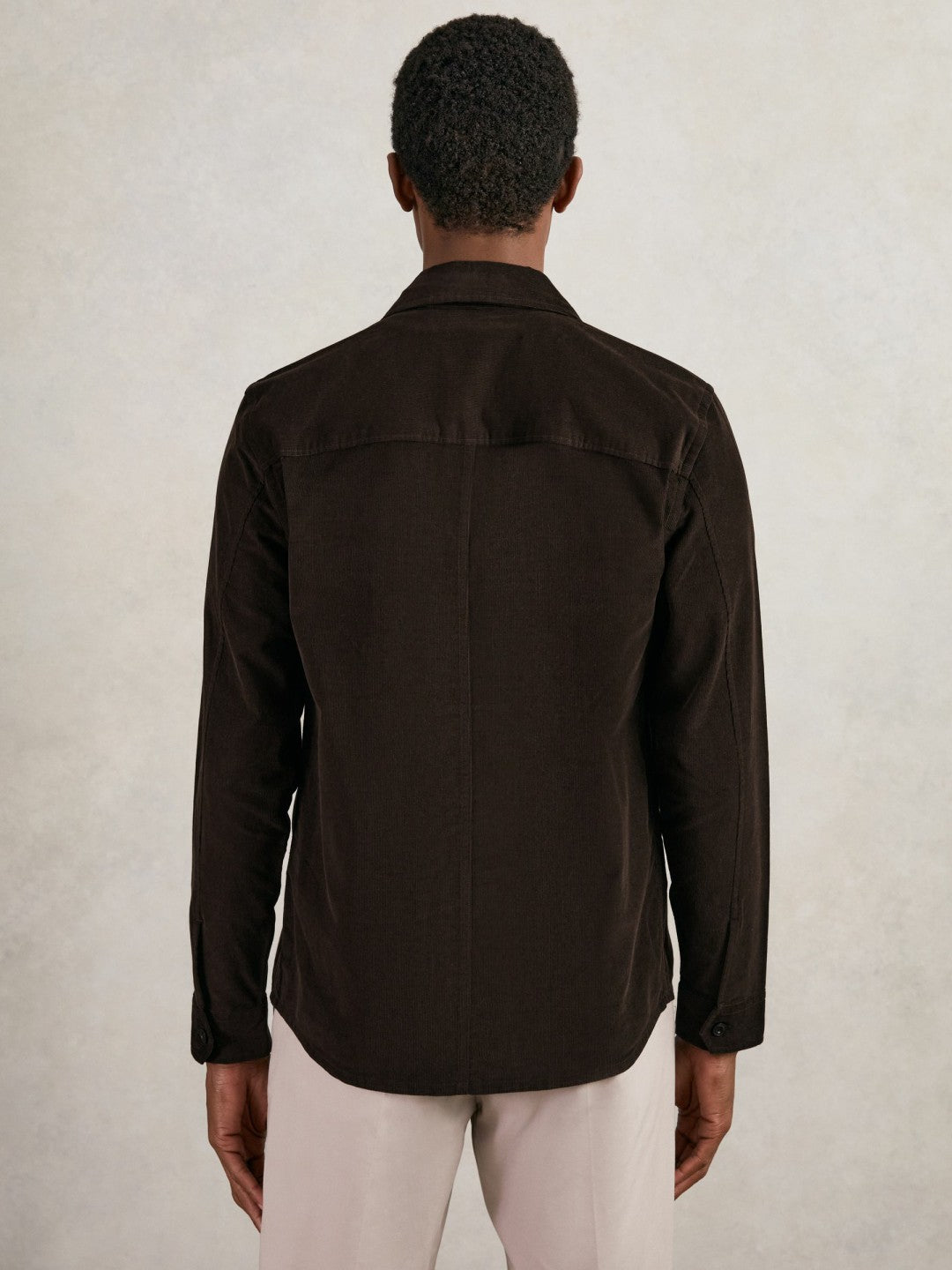 Men Cotton Corduroy Twin-Pocket Overshirt in Brown