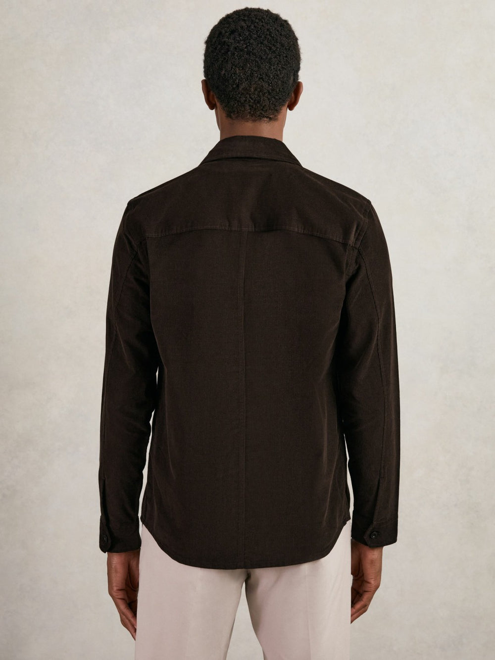 Men Cotton Corduroy Twin-Pocket Overshirt in Brown