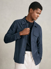 Men Cotton Corduroy Twin-Pocket Overshirt in Airforce Blue