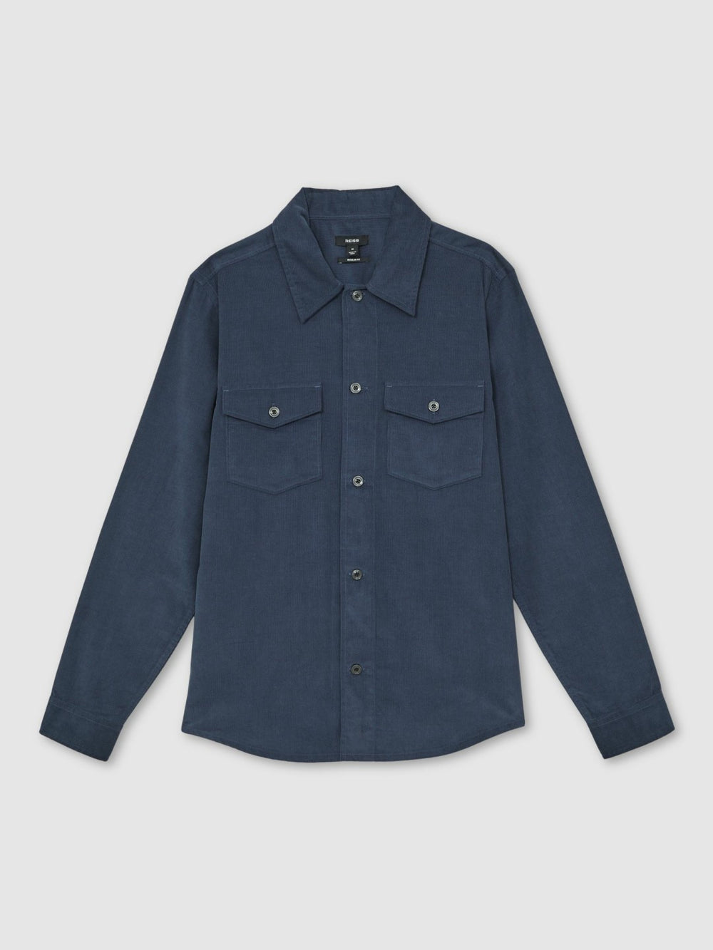 Men Cotton Corduroy Twin-Pocket Overshirt in Airforce Blue
