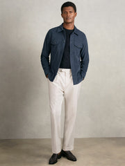 Men Cotton Corduroy Twin-Pocket Overshirt in Airforce Blue