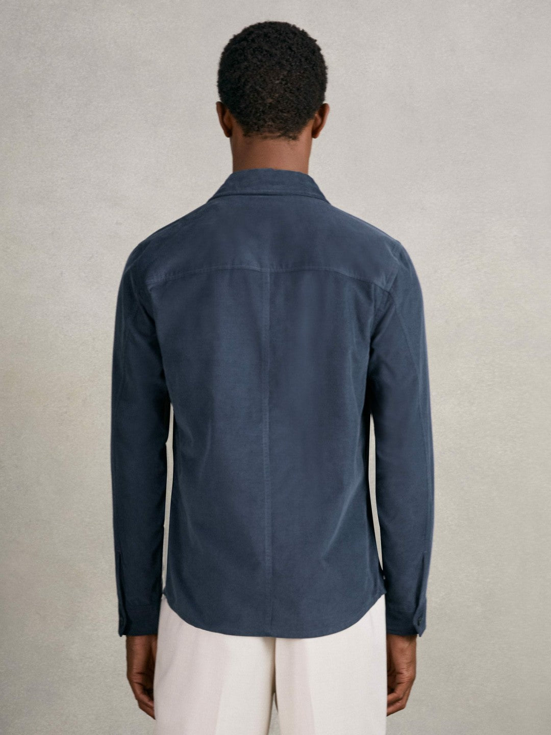 Men Cotton Corduroy Twin-Pocket Overshirt in Airforce Blue