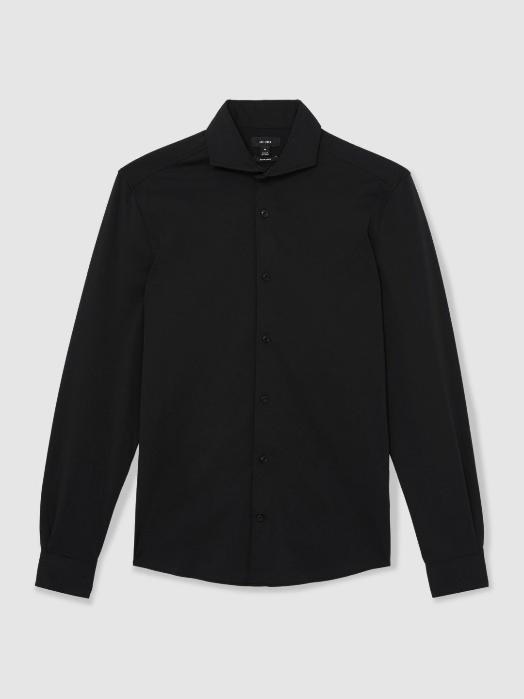 Men Stretch Jersey Cutaway-Collar Shirt in Black