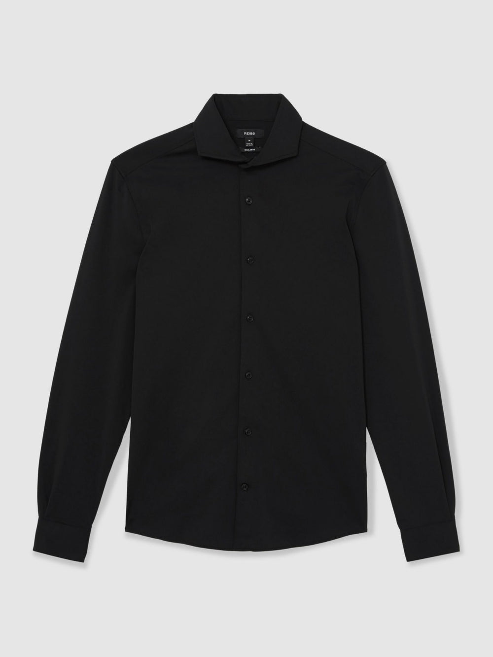 Men Stretch Jersey Cutaway-Collar Shirt in Black