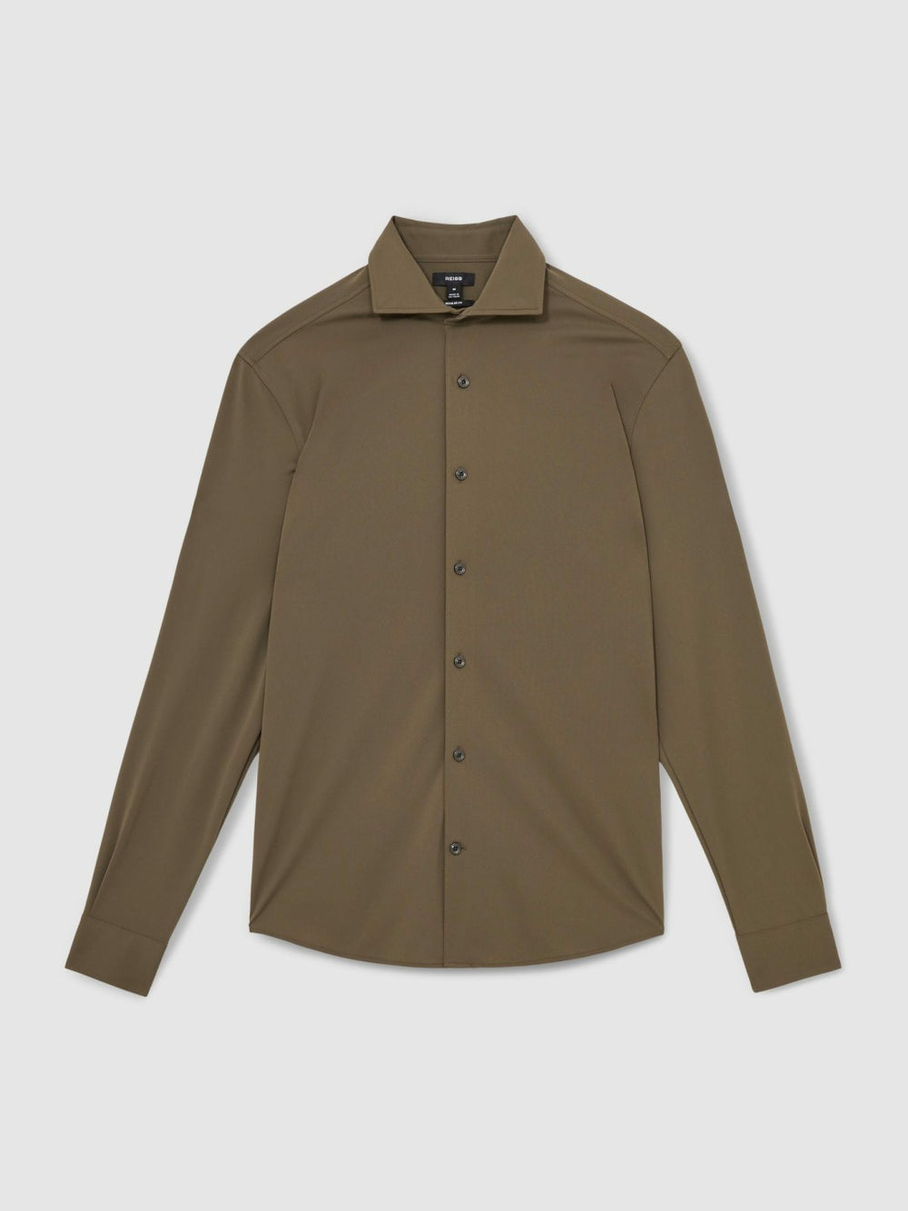 Men Stretch Jersey Cutaway-Collar Shirt in Olive Green