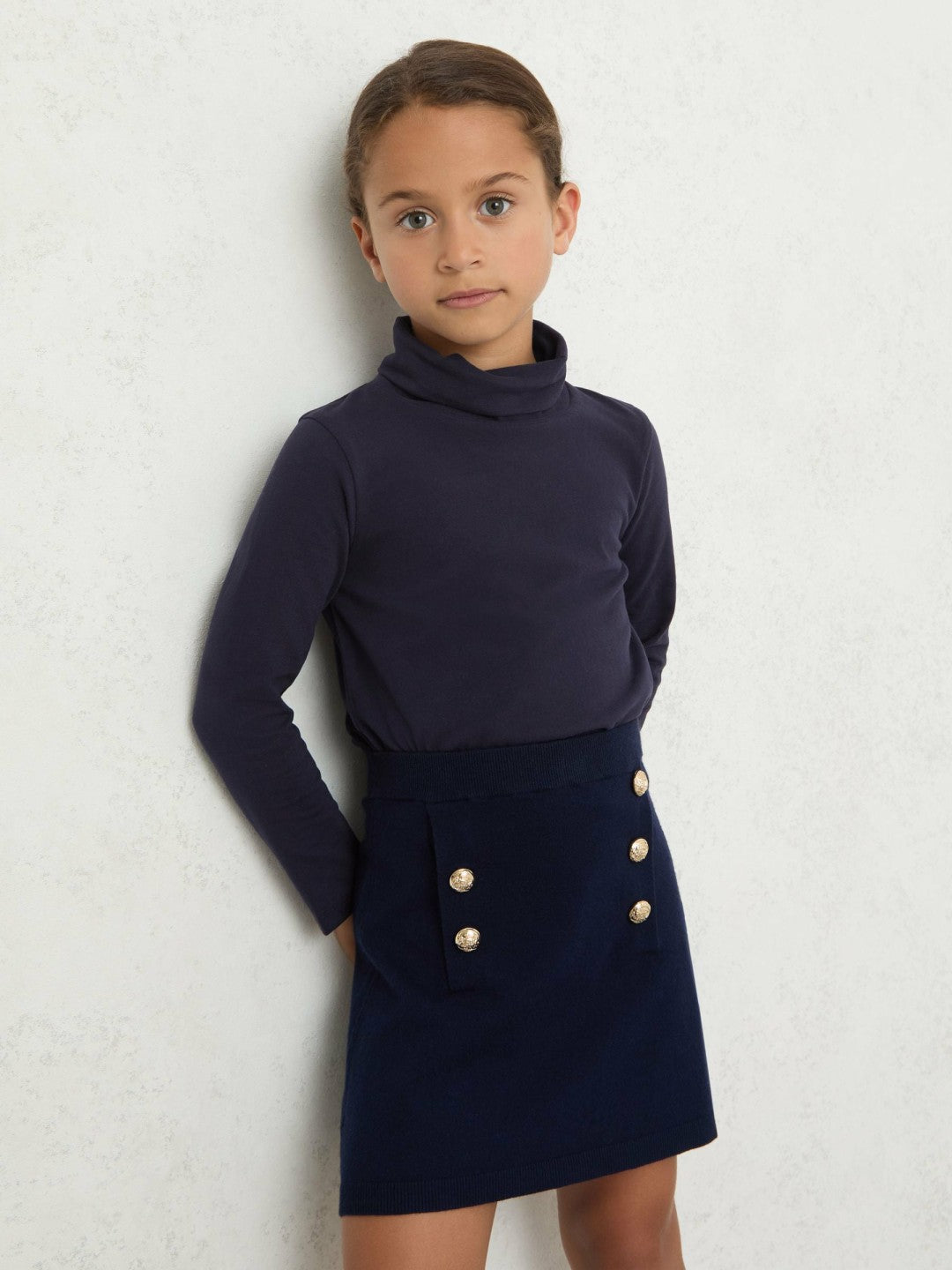 Children & Baby 3-9 yrs Cotton-Jersey Roll-Neck Top with Stretch in Navy
