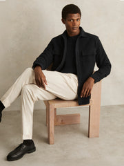 Men Moleskin-Cotton Twin-Pocket Overshirt in Navy