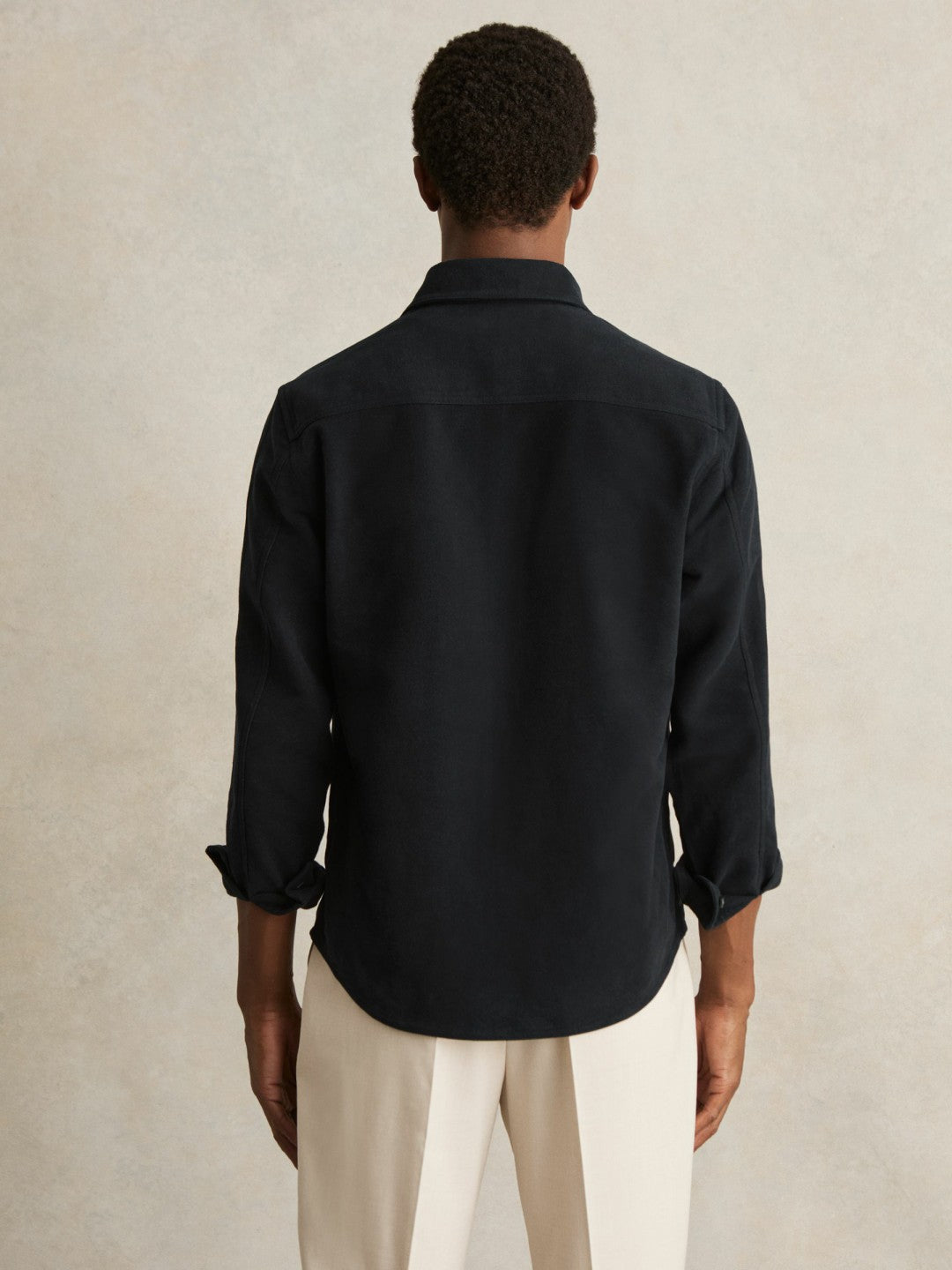 Men Moleskin-Cotton Twin-Pocket Overshirt in Navy
