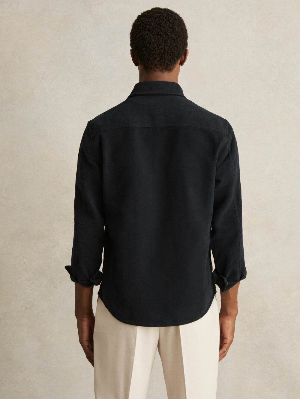 Men Moleskin-Cotton Twin-Pocket Overshirt in Navy