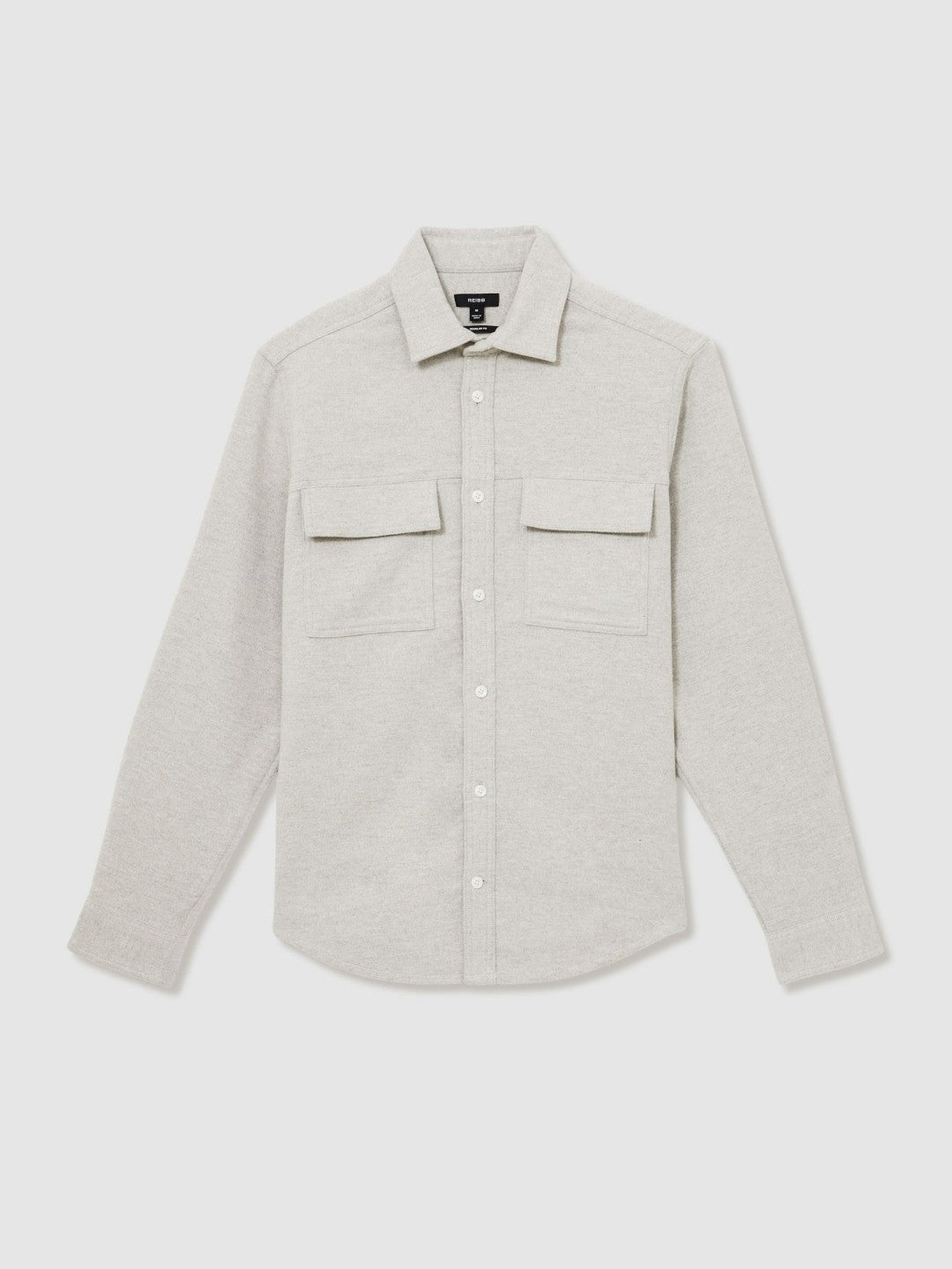 Men Moleskin-Cotton Twin-Pocket Overshirt in Soft Grey Melange