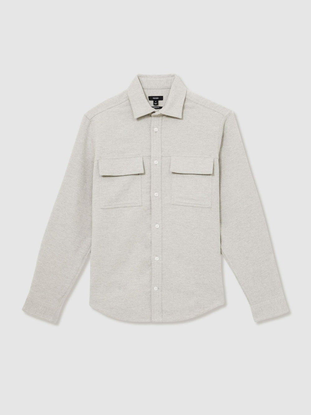 Men Moleskin-Cotton Twin-Pocket Overshirt in Soft Grey Melange
