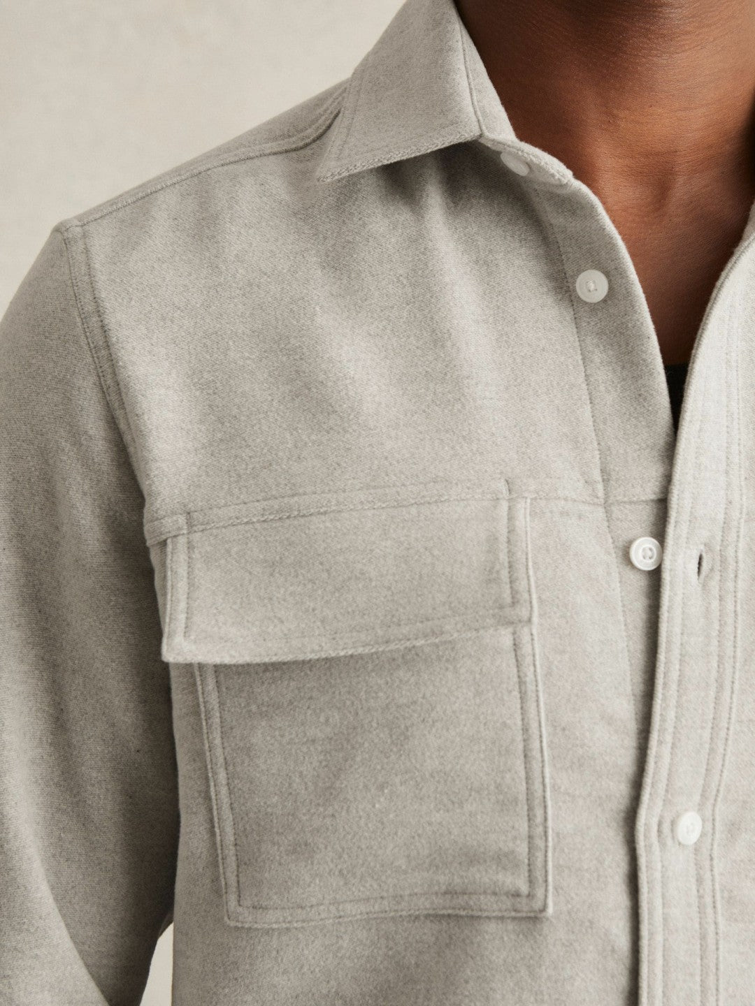 Men Moleskin-Cotton Twin-Pocket Overshirt in Soft Grey Melange