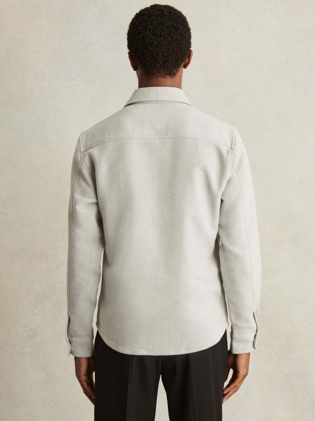 Men Moleskin-Cotton Twin-Pocket Overshirt in Soft Grey Melange