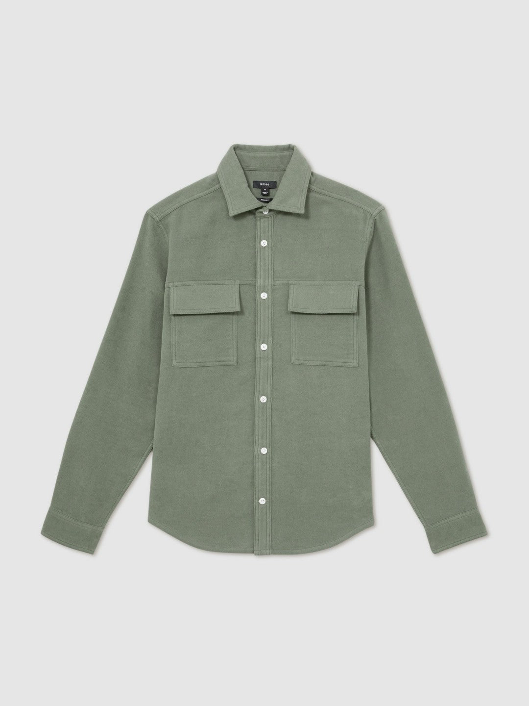 Men Moleskin-Cotton Twin-Pocket Overshirt in Green