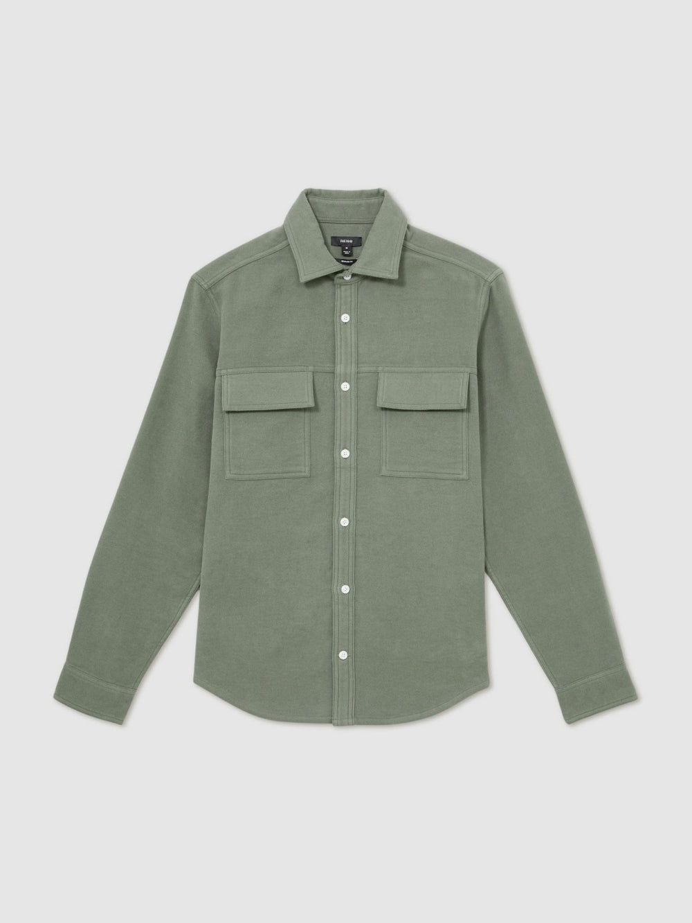Men Moleskin-Cotton Twin-Pocket Overshirt in Green