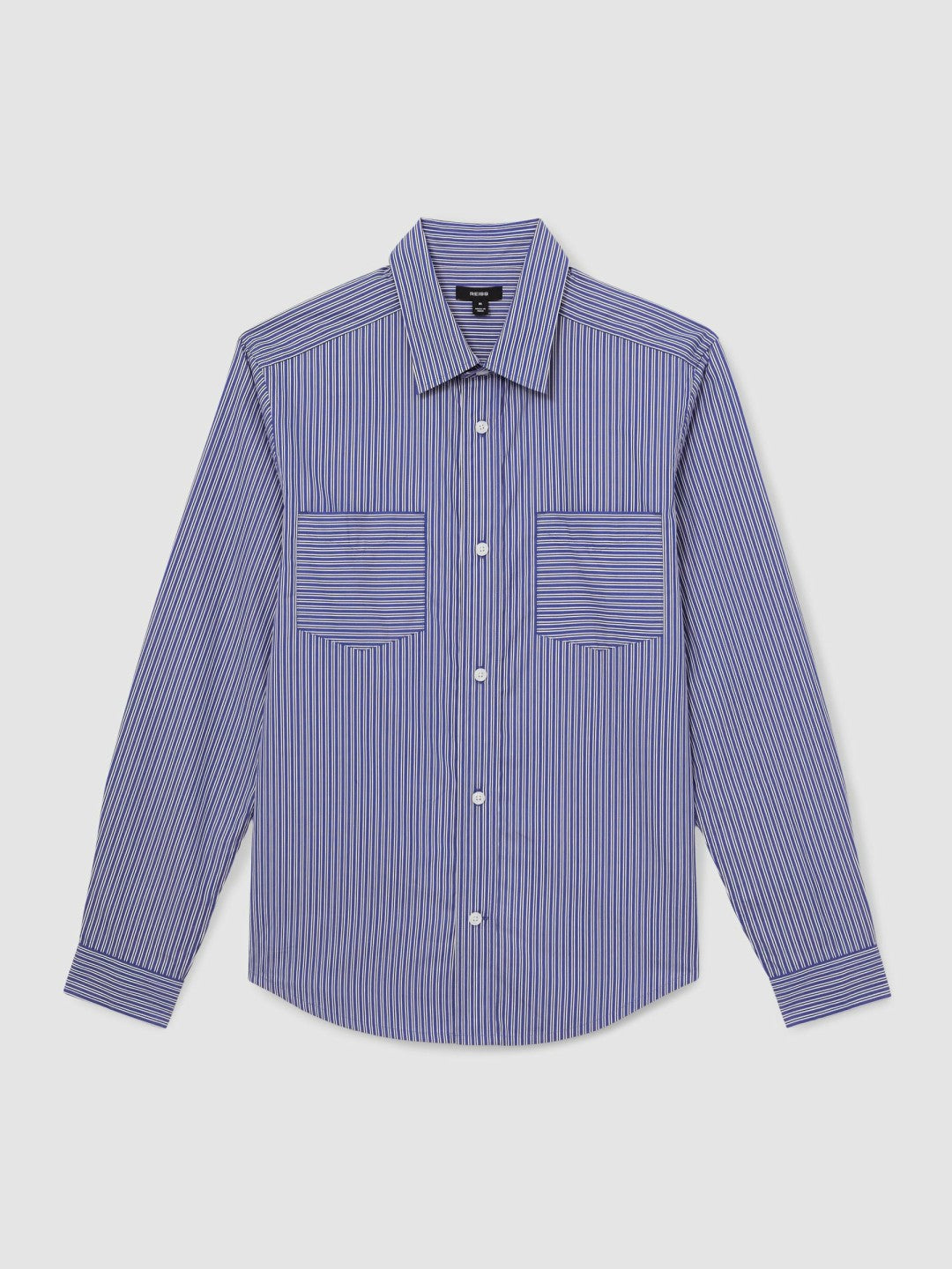 Men Cotton-Poplin Stripe Twin-Pocket Shirt in Blue/White
