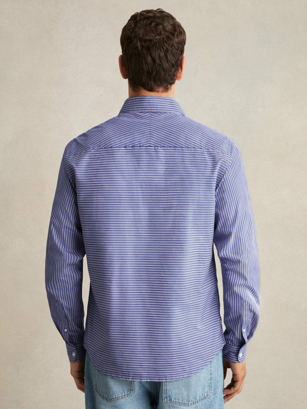 Men Cotton-Poplin Stripe Twin-Pocket Shirt in Blue/White