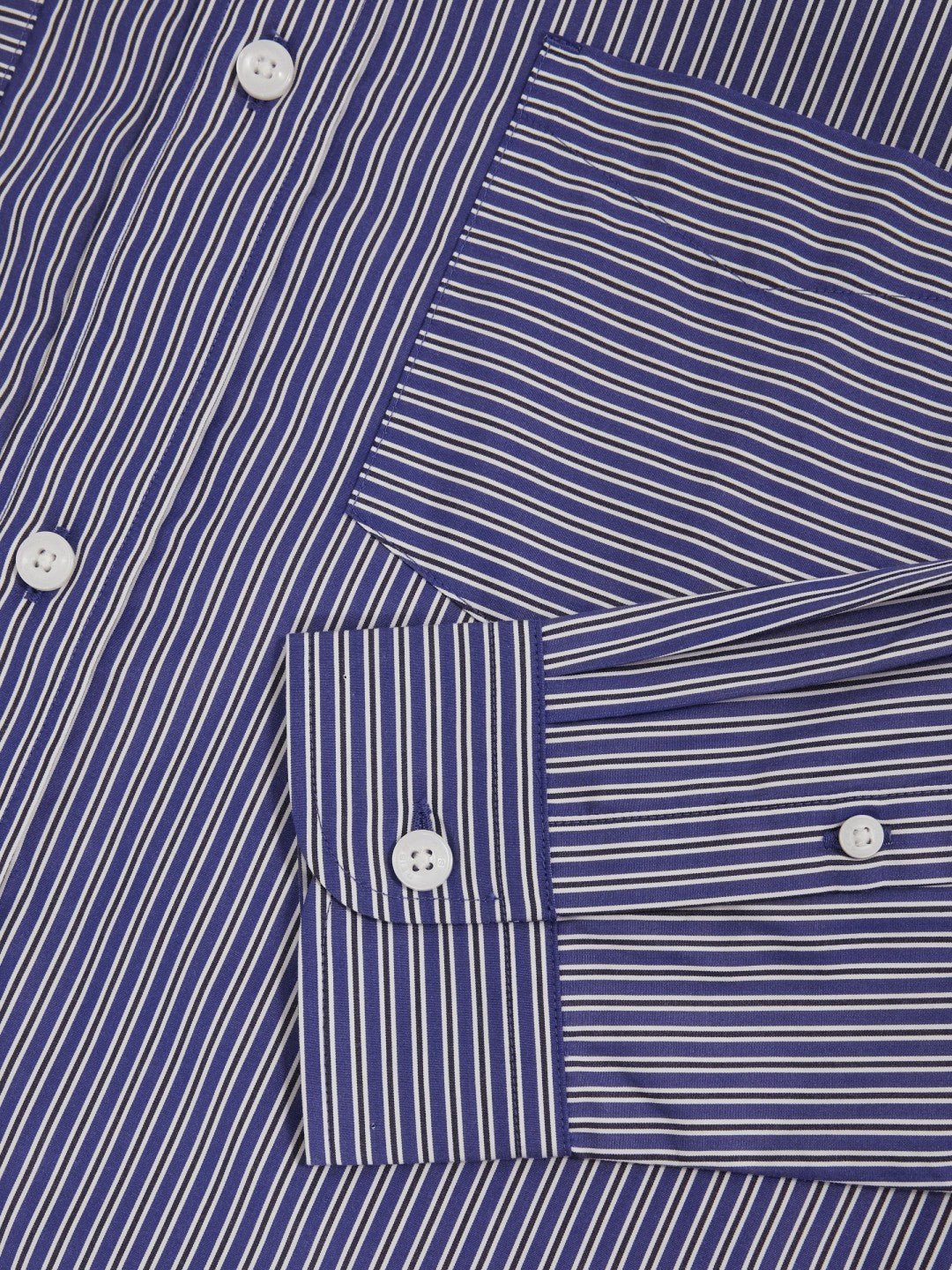 Men Cotton-Poplin Stripe Twin-Pocket Shirt in Blue/White