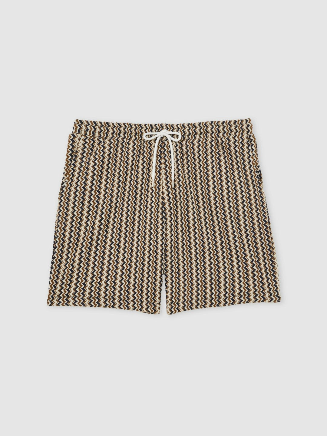 Men Zig-Zag Knit Drawstring Shorts in Tobacco Brown