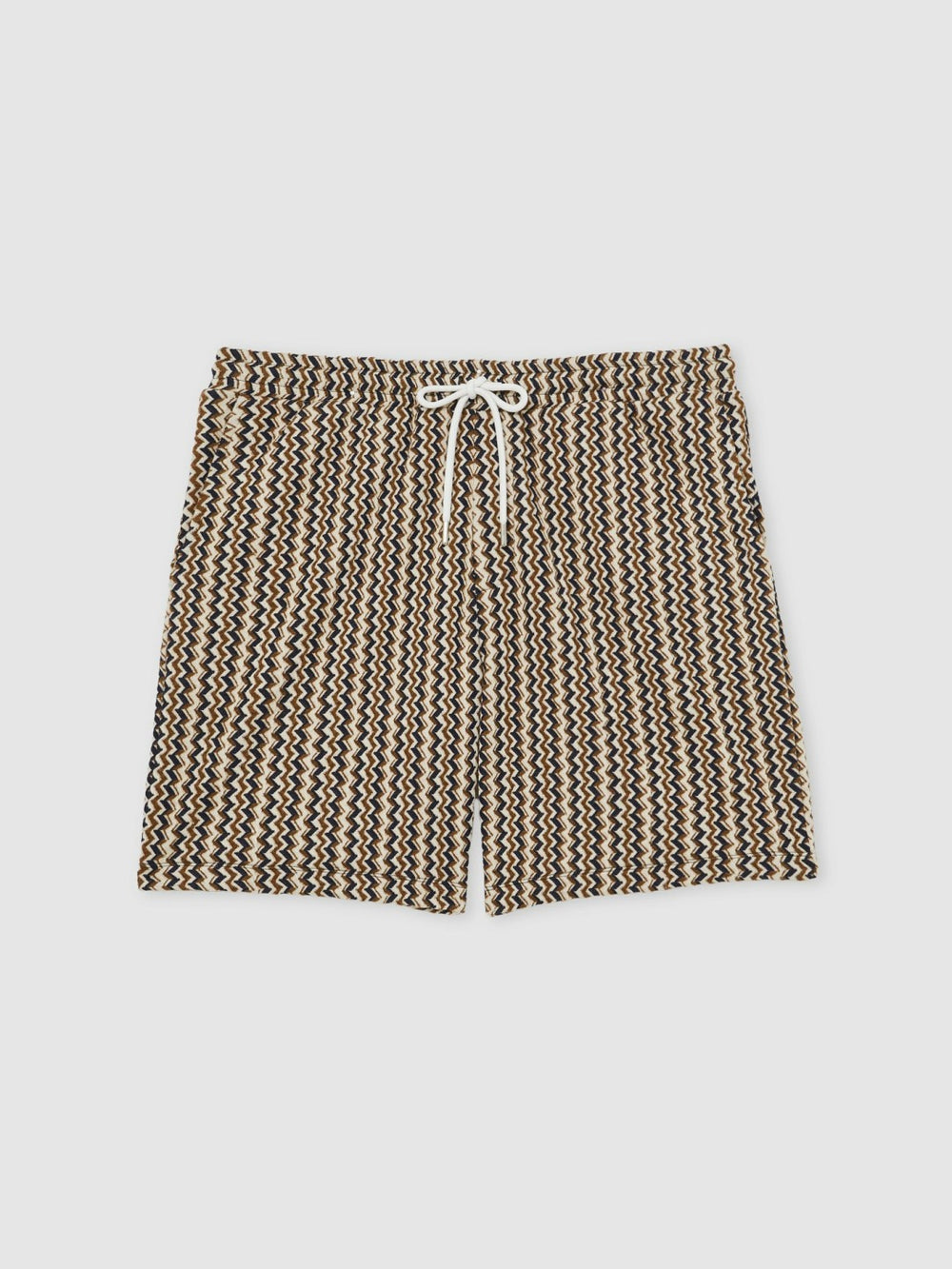 Men Zig-Zag Knit Drawstring Shorts in Tobacco Brown