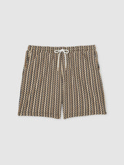Men Zig-Zag Knit Drawstring Shorts in Tobacco Brown