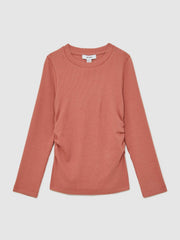 Children & Baby 4-9 yrs Cotton Ruched Long-Sleeve T-Shirt with Stretch in Rose