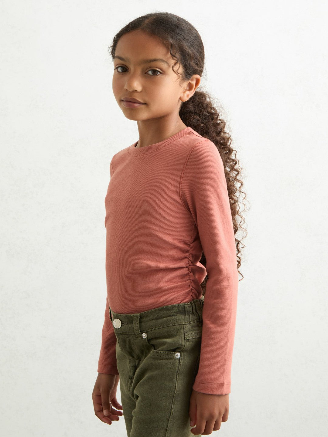 Children & Baby 9-13 yrs Cotton Ruched Long-Sleeve T-Shirt with Stretch in Rose