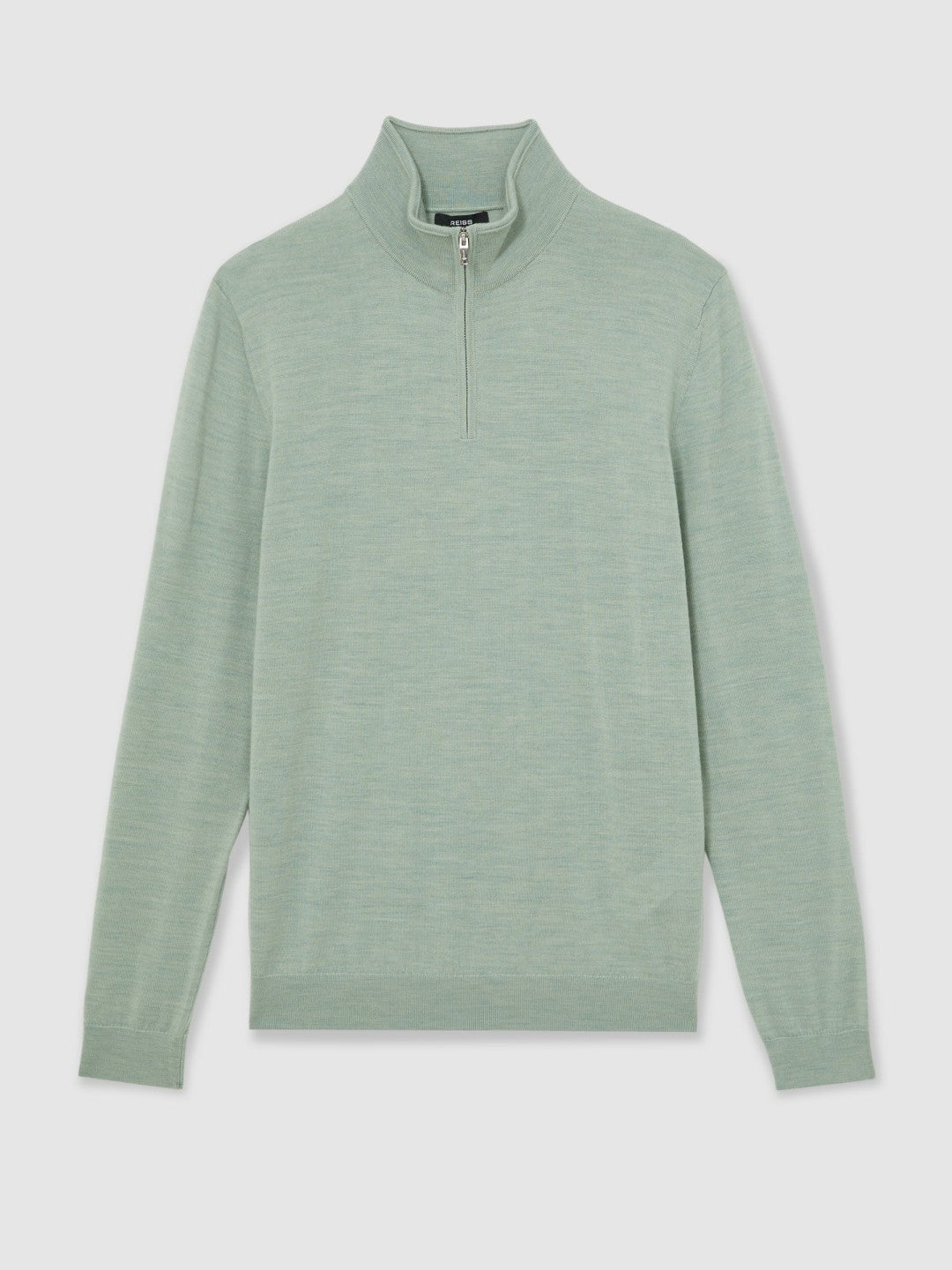 Men Merino Wool Half-Zip Jumper in Sage Green Melange