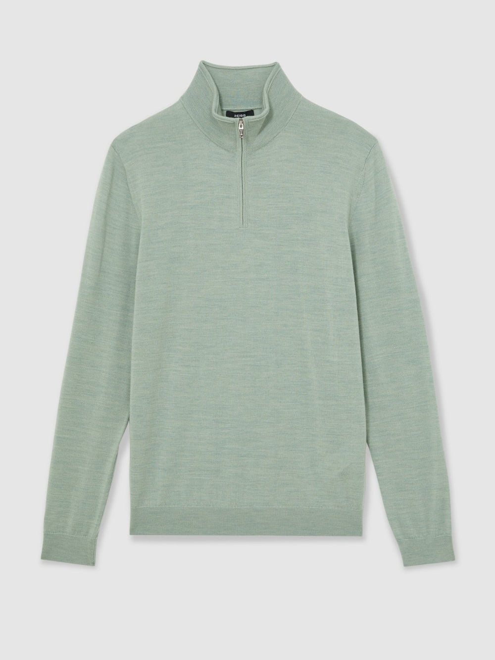 Men Merino Wool Half-Zip Jumper in Sage Green Melange