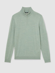 Men Merino Wool Half-Zip Jumper in Sage Green Melange