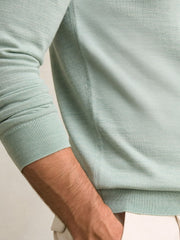 Men Merino Wool Half-Zip Jumper in Sage Green Melange