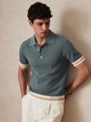 Men | Ché Cotton Knit Polo Shirt in Airforce Blue