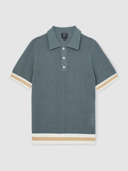 Men | Ché Cotton Knit Polo Shirt in Airforce Blue