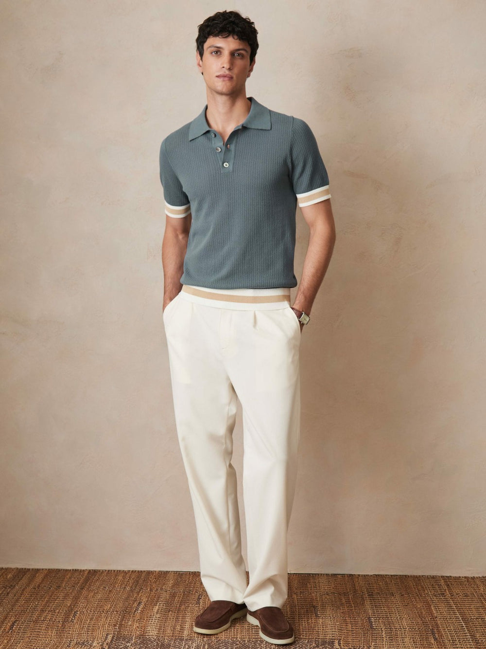 Men | Ché Cotton Knit Polo Shirt in Airforce Blue