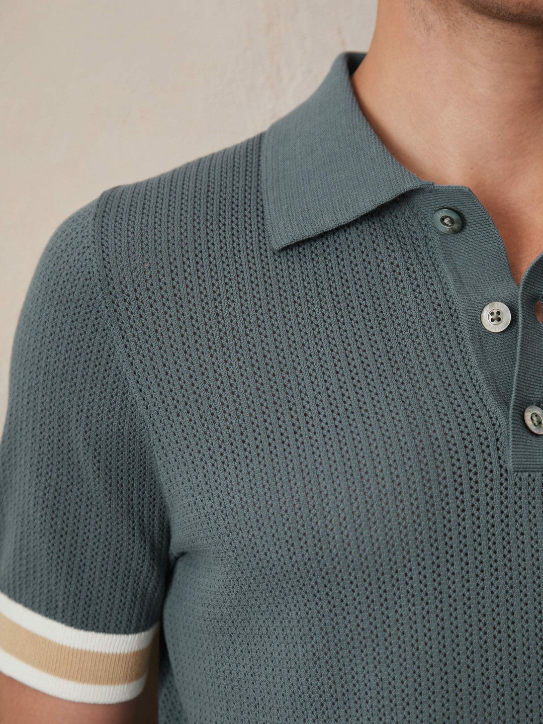 Men | Ché Cotton Knit Polo Shirt in Airforce Blue