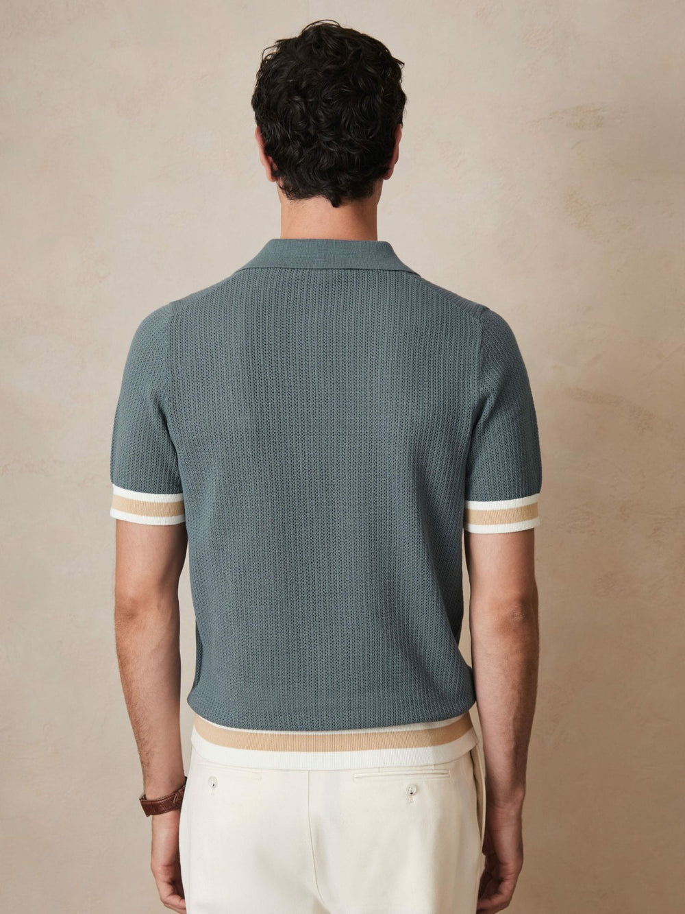 Men | Ché Cotton Knit Polo Shirt in Airforce Blue