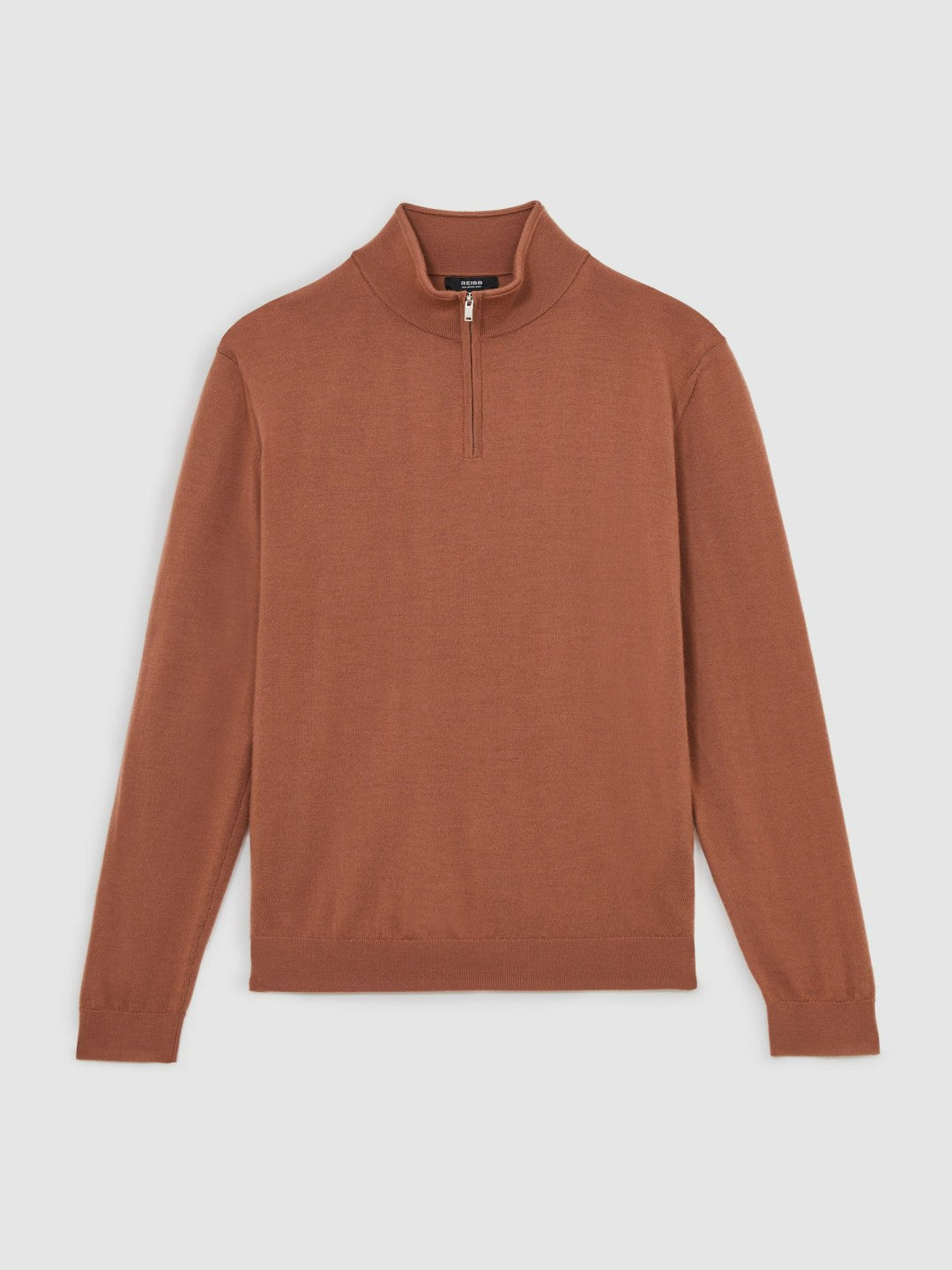 Men Merino Wool Half-Zip Jumper in Cinnamon Brown