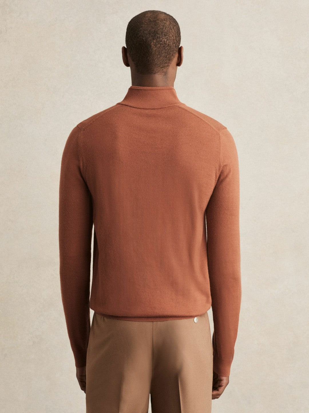 Men Merino Wool Half-Zip Jumper in Cinnamon Brown
