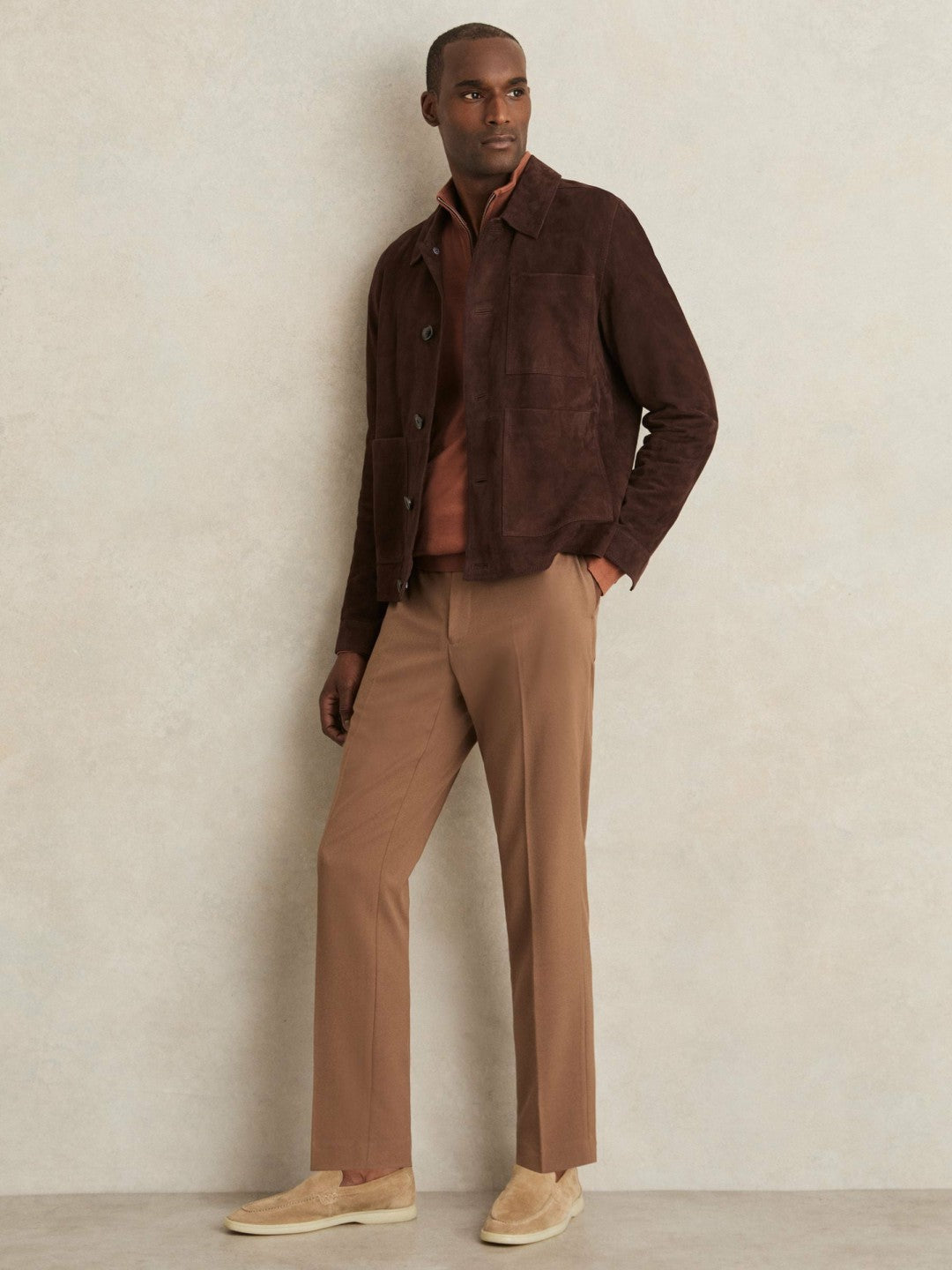 Men Merino Wool Half-Zip Jumper in Cinnamon Brown