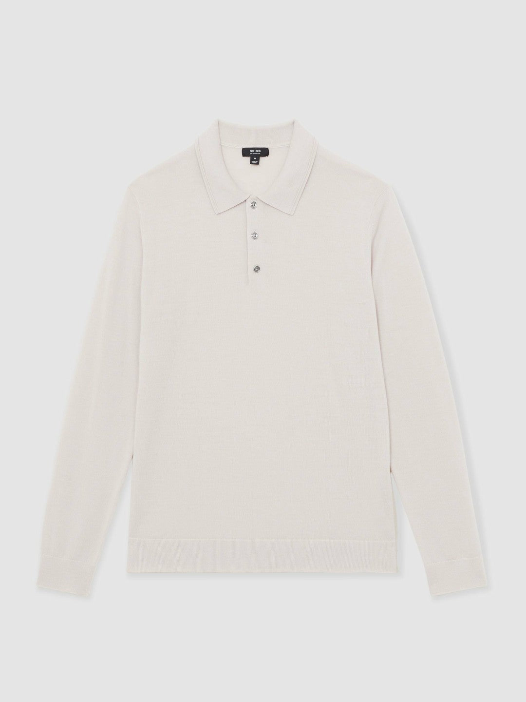 Men Merino Wool Long-Sleeve Polo Shirt in Beige
