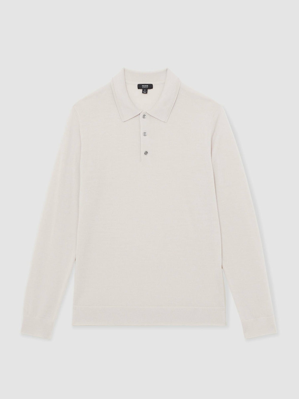 Men Merino Wool Long-Sleeve Polo Shirt in Beige