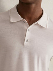 Men Merino Wool Long-Sleeve Polo Shirt in Beige