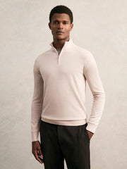 Men Merino Wool Half-Zip Jumper in Beige