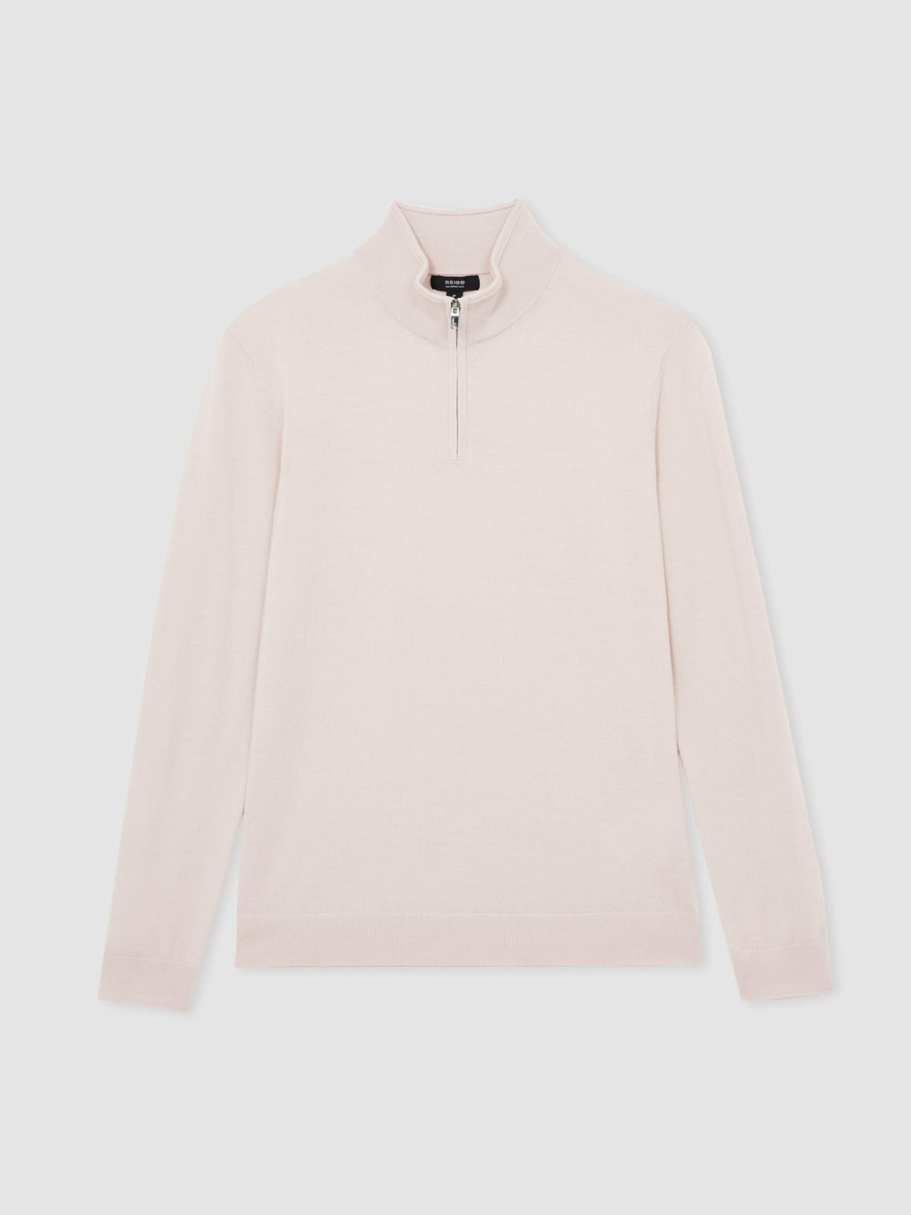 Men Merino Wool Half-Zip Jumper in Beige