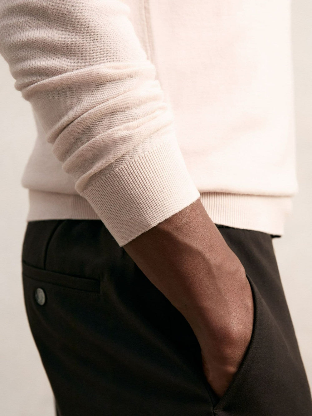 Men Merino Wool Half-Zip Jumper in Beige