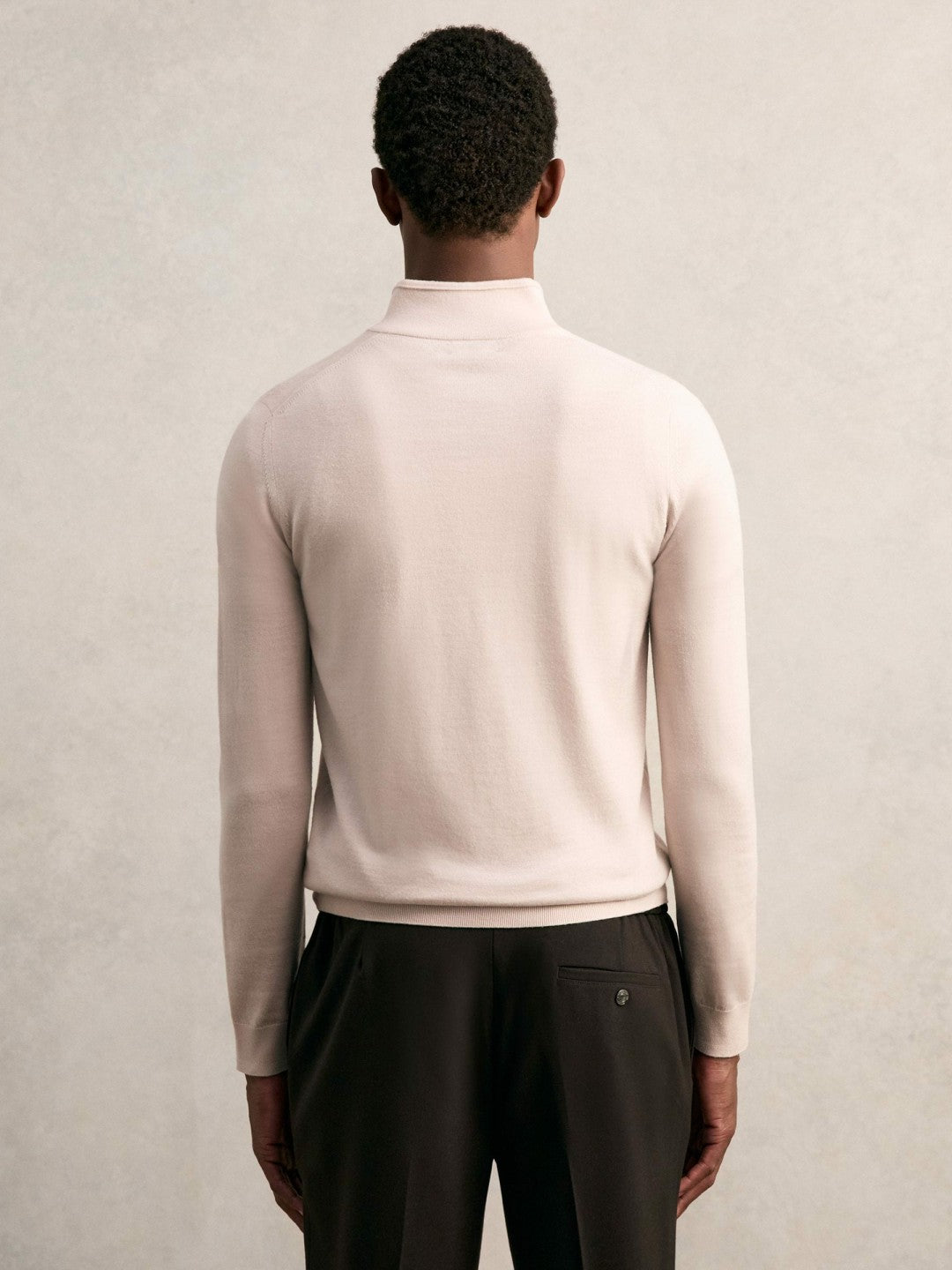 Men Merino Wool Half-Zip Jumper in Beige
