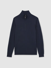Men Merino Wool Half-Zip Jumper in Midnight Navy