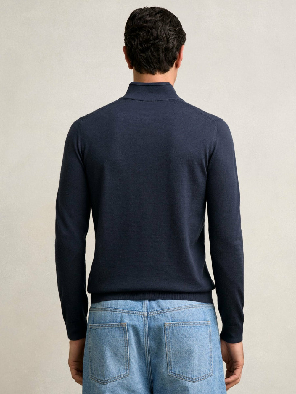 Men Merino Wool Half-Zip Jumper in Midnight Navy